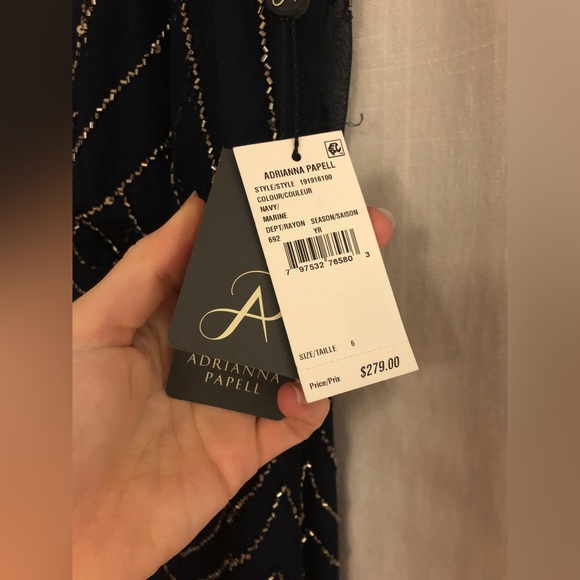 Adrianna Papell Beaded Floor-length Dress in Navy - Picture 6 of 8